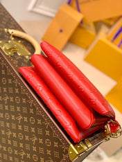 COUSSIN PM 27 RED MONOGRAM EMBOSSED PUFFY LAMBSKIN