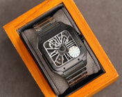 SANTOS DE CARTIE STAINLES STEEL SKELETON DIAL ALL BLACK