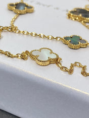 CLOVER ONYX MOP 16 MOTIF GOLD 130CM NECKLACE