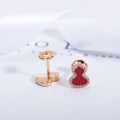 WULU CARNELIAN DIAMOND PINK GOLD STUD EARRINGS