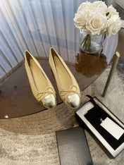BALLET FLATS BEIGE SILVER LAMBSKIN CANVAS