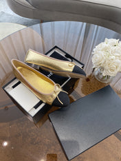 BALLET FLATS GOLD BLACK LAMBSKIN CANVAS