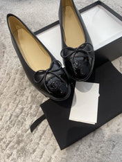 BALLET FLATS BLACK BEIGE LAMBSKIN