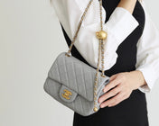 FLAP BAG 17CM GREY LAMBSKIN GOLD HARDWARE