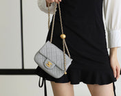 FLAP BAG 17CM GREY LAMBSKIN GOLD HARDWARE