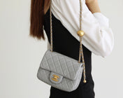 FLAP BAG 17CM GREY LAMBSKIN GOLD HARDWARE