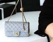 FLAP BAG 20CM GREY LAMBSKIN GOLD HARDWARE