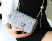 FLAP BAG 20CM GREY LAMBSKIN GOLD HARDWARE