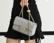 FLAP BAG 20CM GREY LAMBSKIN GOLD HARDWARE