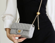 FLAP BAG 20CM GREY LAMBSKIN GOLD HARDWARE