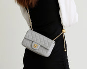 FLAP BAG 20CM GREY LAMBSKIN GOLD HARDWARE