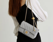 FLAP BAG 20CM GREY LAMBSKIN GOLD HARDWARE