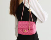 FLAP BAG 17CM PINK LAMBSKIN GOLD HARDWARE