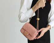 FLAP BAG 17CM BABY PINK LAMBSKIN GOLD HARDWARE