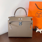 HM KELLY 28CM ETAIN EPSOM LEATHER SILVER HARDWARE