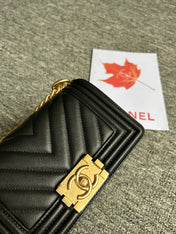 BOY BAG SMALL 20 BLACK CHEVRON CAVIAR GOLD HARDWARE