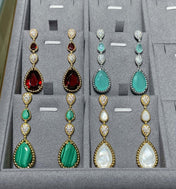 BOHEME 4 MOTIF CARNELIAN DROP GOLD EARRINGS