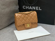MINI SQUARE FLAP BAG 17CM BROWN LAMBSKIN GOLD HARDWARE