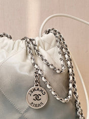 CC HOBO MINI 20CM WHITE GREY LAMBSKIN SILVER HARDWARE