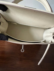 HM KELLY 25CM WHITE EPSOM SILVER HARDWARE