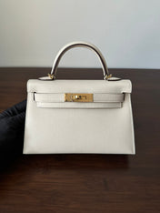 HM KELLY MINI 19 WHITE EPSOM GOLD HARDWARE