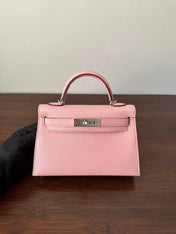 HM KELLY MINI 19 PINK CHEVRE SILVER HARDWARE