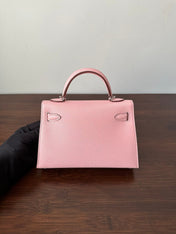 HM KELLY MINI 19 PINK CHEVRE SILVER HARDWARE