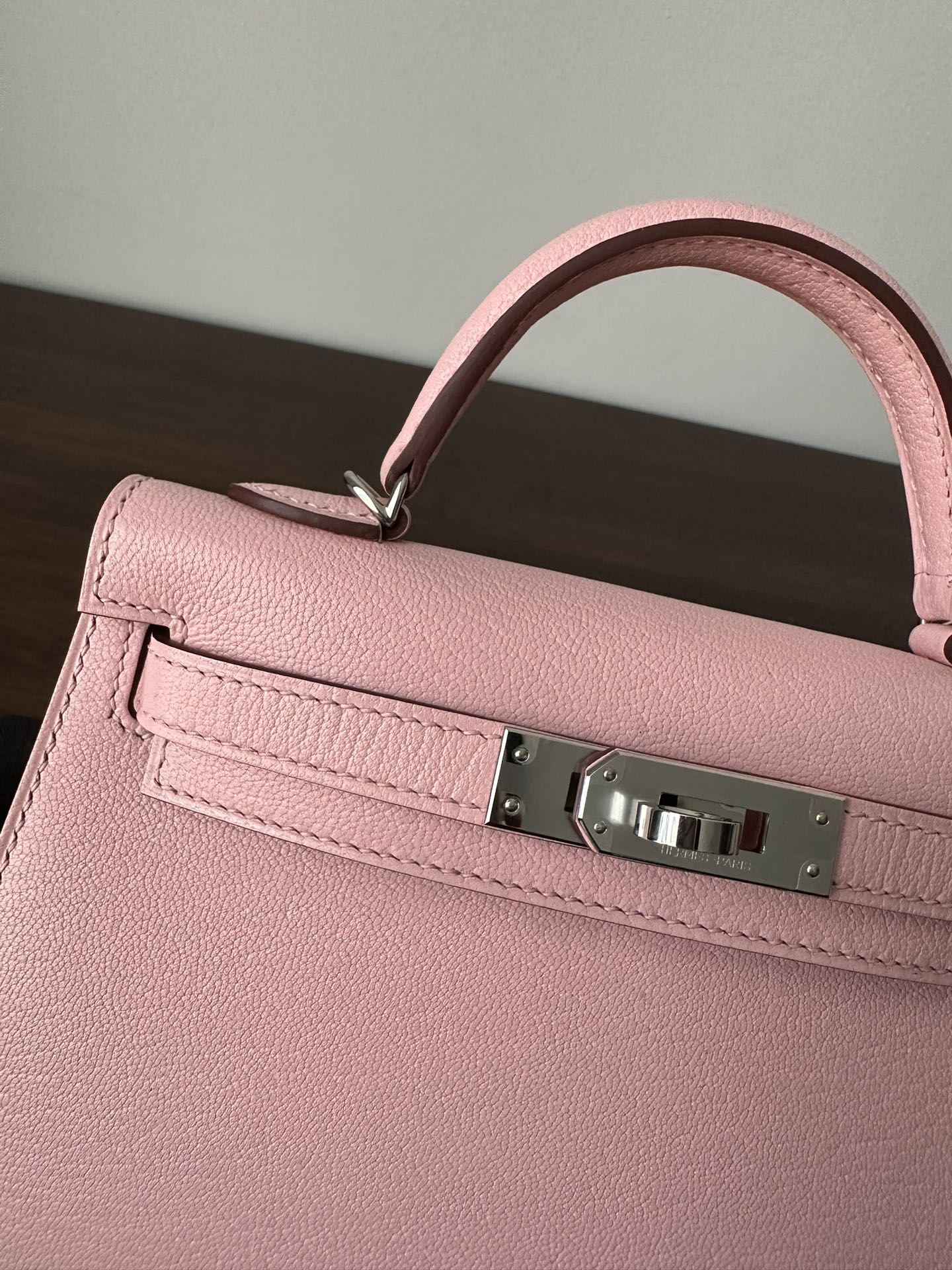 HM KELLY MINI 19 PINK CHEVRE SILVER HARDWARE