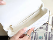 MINI RECTANGLE FLAP BAG TOP HANDLE 20CM WHITE LAMBSKIN SILVER HARDWARE