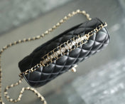 MINI RECTANGLE FLAP BAG TOP HANDLE 20CM BLACK LAMBSKIN SILVER HARDWARE