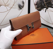 HM CLUTCH CONSTANCE 20.5 BROWN CALFSKIN SILVER HARDWARE