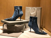 POINTED-TOE HIGH HEEL 80 MM ANKLE BOOTS IN BLUE DENIM