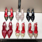 VLOGO SIGNATURE CHERRY RED CALFSKIN HIGH SLINGBACK PUMP 7 CM