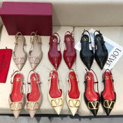 VLOGO SIGNATURE CHERRY RED CALFSKIN FLAT SLINGBACK PUMP