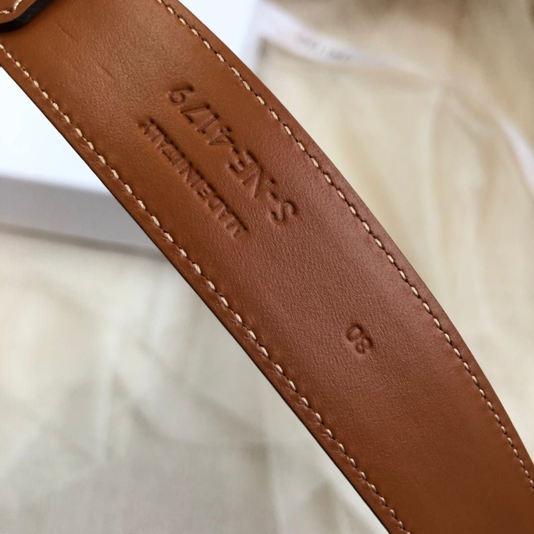 CELINE 25S TRIOMPHE BELT 25MM IN CARAMEL CALFSKIN GOLD HARDWARE 585858