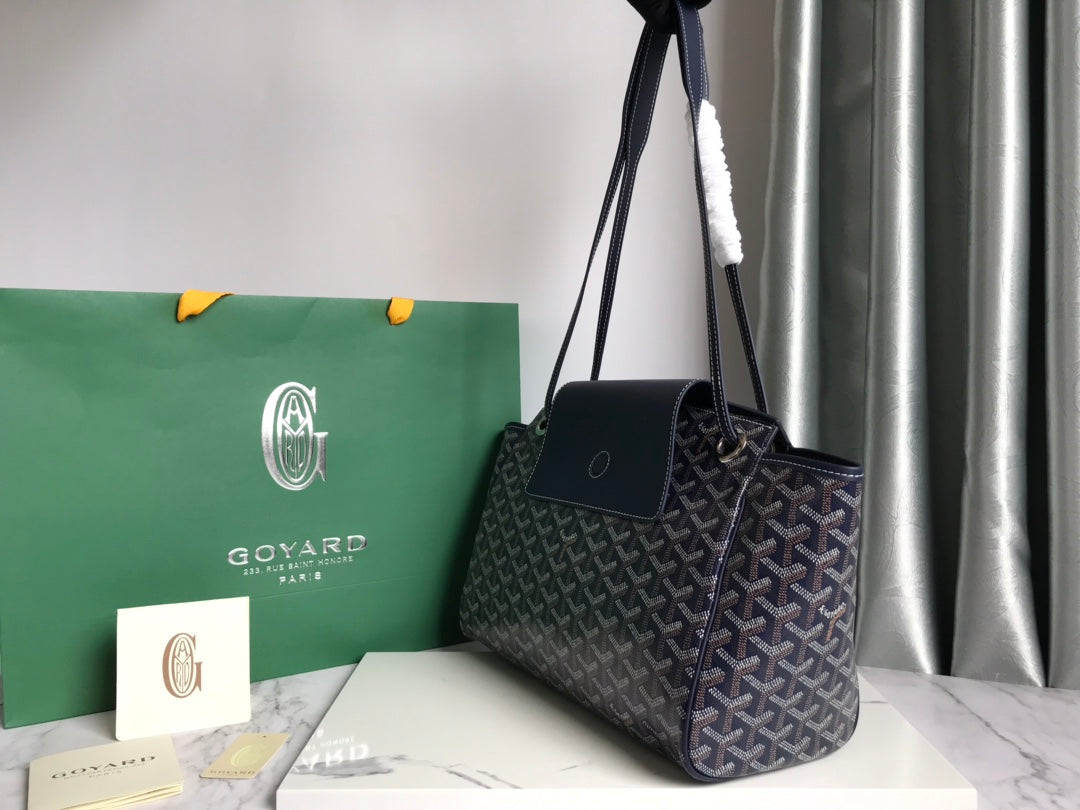 GOYA 26S ROUETTE PM TOTE BAG 30MM IN NAVY BLUE CANVAS AND CALFSKIN