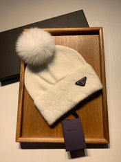 BEANIE HAT IN WHITE WOOL AND RABBIT FUR 361435