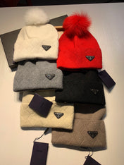 BEANIE HAT IN CHERRY RED WOOL AND RABBIT FUR 361436