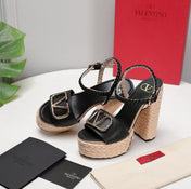 VLTN ESPADRILLE WEDGE SANDALS 25S 130 MM IN BLACK LAMBSKIN WITH GOLD HARDWARE