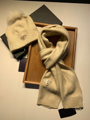 SET SCARF AND HAT IN BISQUE BEIGE WOOL AND RABBIT FUR 416365