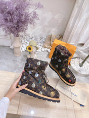 PILLOW COMFORT ANKLE BOOTS IN CHOCOLATE BROWN MONOGRAM NYLON