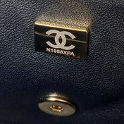 CHANEL 25S MINI FLAP BAG WITH TOP HANDLE 20 IN BLACK CALFSKIN GOLD HARDWARE