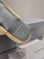 BALENCIAGA 25S MULES IN BEIGE WOOL WITH LOGO