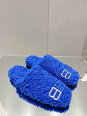 BALENCIAGA 25S MULES IN BLUE WOOL WITH LOGO
