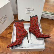 BALMAIN 26S BOOTS 105 MM IN BLACK AND RED FLYKNIT STYLE 11