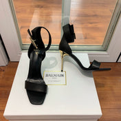 BALMAIN 25S THIN STRAP HIGH HEELS 105MM IN BLACK CALFSKIN GOLD HARDWARE