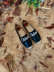 CHLOÉ 26S ESPADRILLE LOAFERS IN BLACK CALFSKIN AND CANVAS