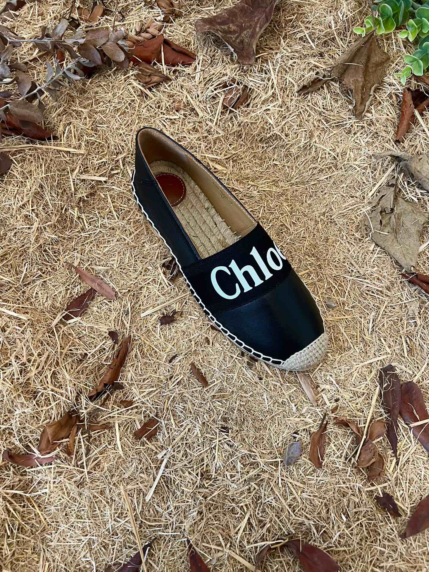 CHLOÉ 26S ESPADRILLE LOAFERS IN BLACK CALFSKIN AND CANVAS