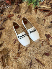 CHLOÉ 26S ESPADRILLE LOAFERS IN WHITE CALFSKIN AND CANVAS