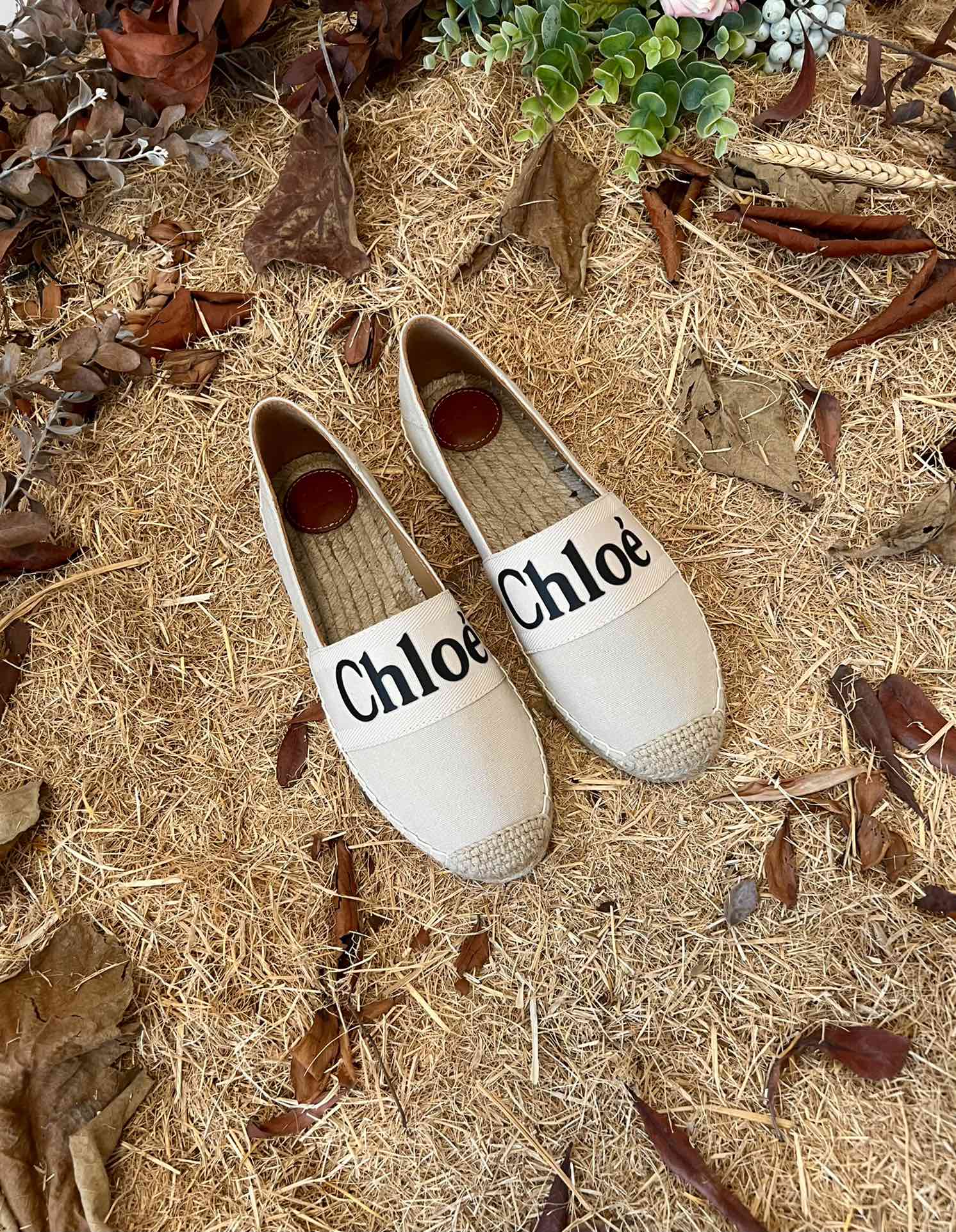 CHLOÉ 26S ESPADRILLE LOAFERS IN LIGHT BEIGE CANVAS